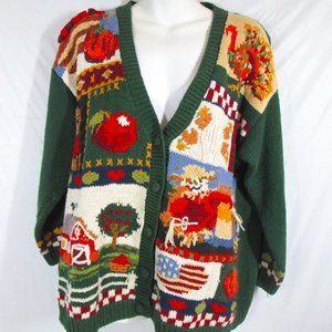 Tiara International Cardigan Sweater Medium Green Fall Halloween Thanksgiving